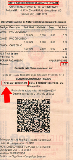 Exemplo de Nota Fiscal do Consumidor