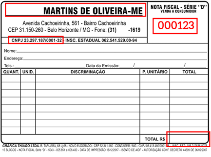 Exemplo de Nota Fiscal Série-D